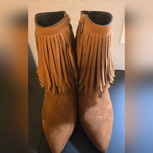 Brown Suede Fringe Ankle Boots